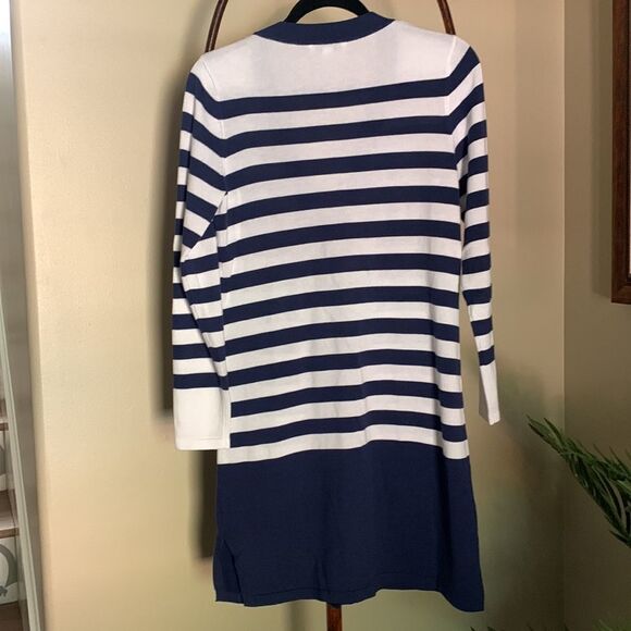 Isaac Mizrahi Live Navy Stripe Tunic Sweater - Picture 5 of 5